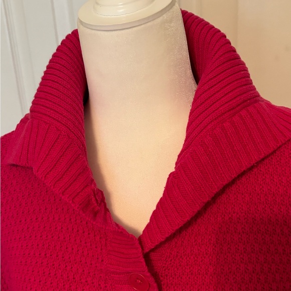 TALBOTS Raspberry Popcorn Stitch Cardigan With Shawl Collar Size Medium - Picture 2 of 7
